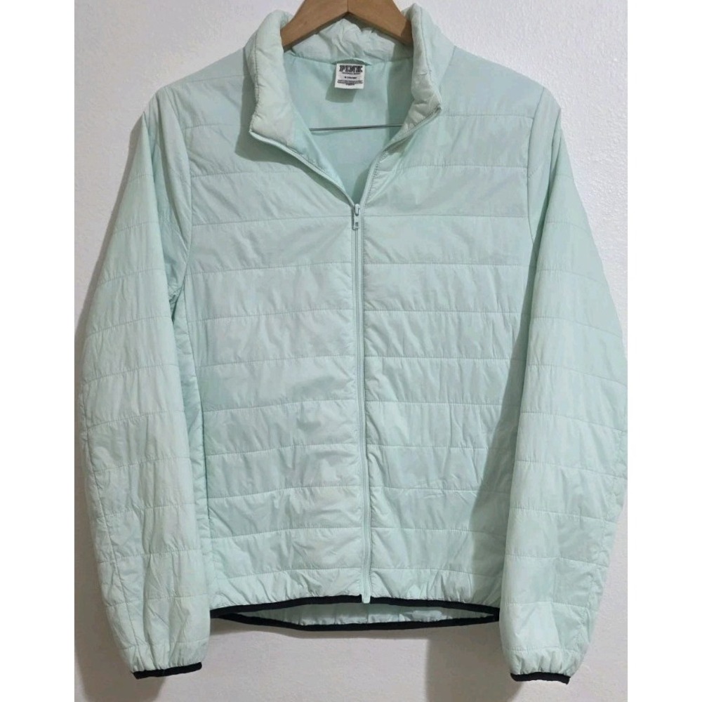 Victoria Secret PINK Lightweight Jacket Mint Green Puffer Full Zip Jacket Sz M